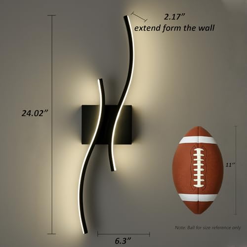 Image of Modern Led Sconce Wall Lighting Indoor 24 inch Minimalist Industrial Black Wall Sconce Hardwire Wall Light for Small Space Bathroom Hallway Staircase Entryway