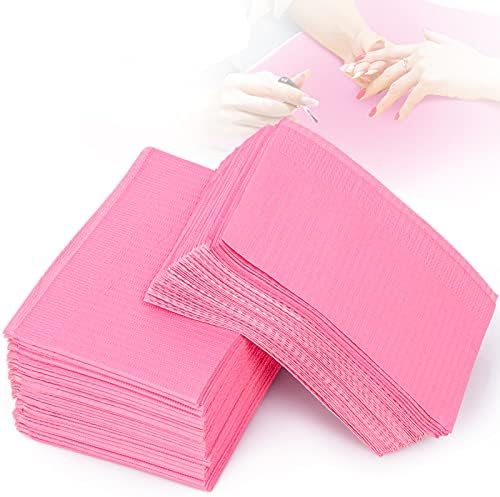 Ranrose Waterproof Nail Tips Art Table Towels Mat 125PCS Nail Tips Art Paper Disposable 3 Ply Foldable Nail Table Mat Nail Tips Art Waterproof Pad for Salon Practice Manicure (Pink)