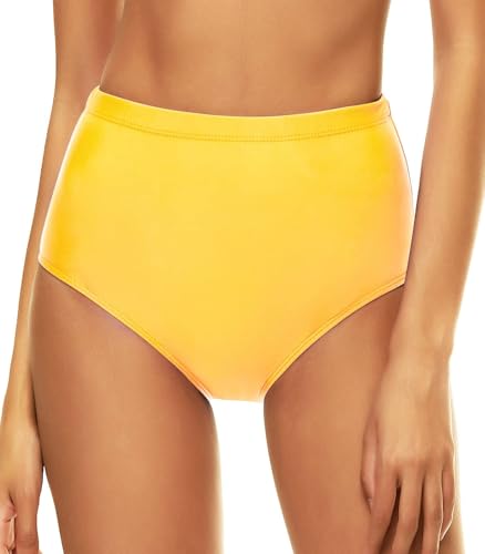 Bellecarrie Women's High Waisted Bikini Bottoms Full Coverage Tankini Swimsuit Bottoms Swim Dance Briefs (Yellow, L)
