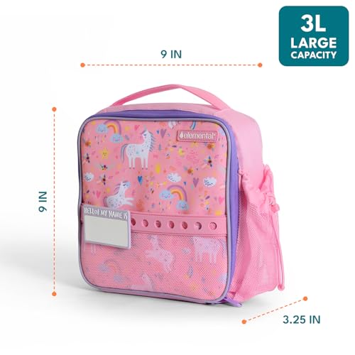 Elemental Insulated Lunch Bag for Kids, with Water Bottle Pocket & Charm Band, Fits Lunch Box, Lunch Bag for School to Keeps Food at Optimal Temperature, 3L - Unicorn by Elemental - Image 2