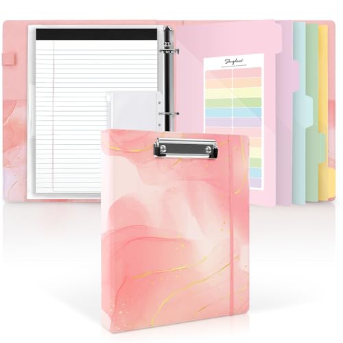 SKYDUE 1 Inch 3-Ring Binder with Clipboard, PU Binder with 5 Dividers, Notepad, Stickers & Pockets for Work and School - Aesthetic Binder (Letter Size)