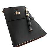 Luxuriöses Leder-Tagebuch Freimaurer, 24 kt vergoldetes Emblem und Freimaurer-Stift