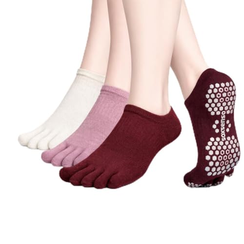 Image of Soxsense Pilates Grip Toe Socks for Women & Men, Cushioned Low-Cut Five Finger Socks Non Slip for Yoga, Barre, Gym