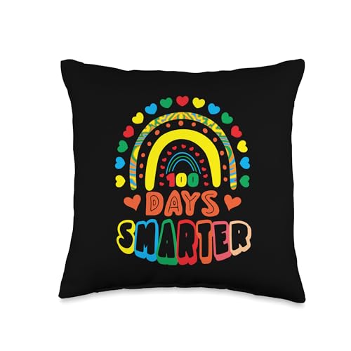 InGENIUS 100 Days of School Shirts & Gifts 100 Smarter Rainbow Happy 100th Day of School Groovy Throw Pillow, 16x16, Multicolor