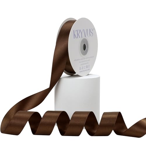Kryvus Brown Satin Ribbon, Double Faced 7/8 Inch X 25 Yards Brown Ribbon, Premium Satin Ribbon for Gift Wrapping, Crafts, Hair Bow Making, Sewing, Flower Bouquet, Wedding Party Decor