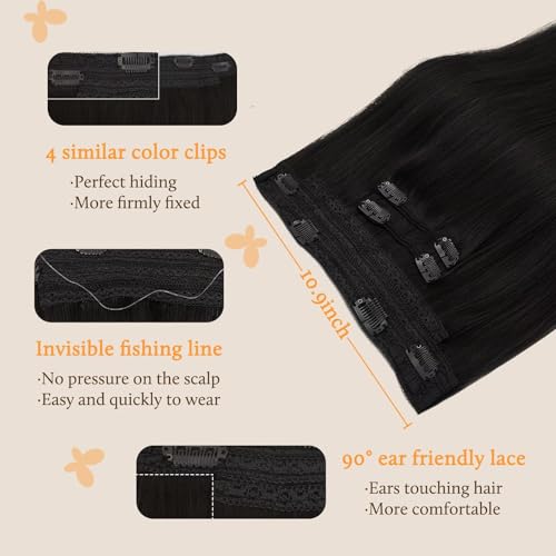 Image of DOORES Wire Hair Extensions 16 Inch 95 g Remy Human Wire Hair Extensions Invisible Transparent Line Adjustable Hairpieces Secret Extensions Straight Hair Natural Black
