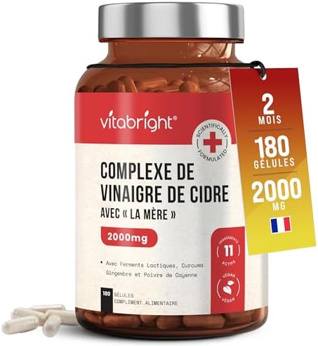 Vinaigre de Cidre de Pomme VitaBright | 2000 mg par Dose | 180 Gé...