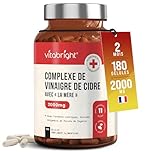 Vinaigre de Cidre de Pomme VitaBright | 2000 mg par Dose | 180 Gélules Véganes | Apple Cider Vinegar avec la Mère, Non Filtré | Avec 5 Souches de Ferments Lactiques, Épices Biologiques et Inuline