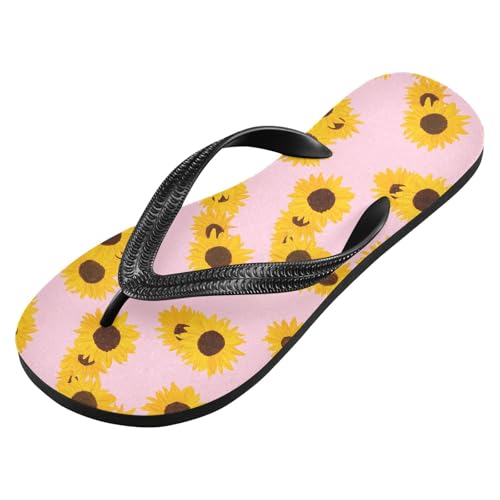 Maple Leaf Sketch Orange Sunflower Blossom Pink Flip Flops for Beach Thong Sandals Anti-slip Lightweight Beach Slippers for Summer Outdoor Travel2
