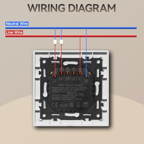 BSEED Smart Touch Lichtschalter,Glas Schalter Unterputz,Wandlichtschalter mit LED Hintergrundbeleuchtung,Neu E-Serie,16A 250V,2 Fach 2 Wege-2 Pack,86mm Gold