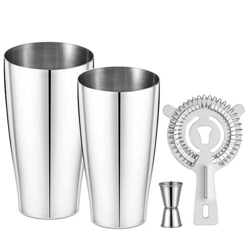 Silver Cocktail Shaker Set 3-Piece: Bartender-Approved Boston Shaker, Micro-Mesh Strainer & Precision Jigger MVSLIHGLI Mixology Kit for Whiskey Sour, Margarita, Espresso Martinis