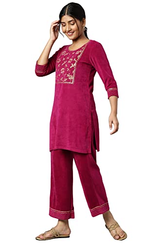 Image of Aurelia Women Cotton Embroidered Regular Kurta Set