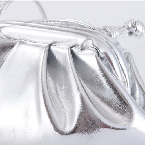 Image of Huralona Dressy Pleated Vegan Leather Clutch Ruched Bag Purse Metallic PU Clutch Cloud Dumpling Bag for Women