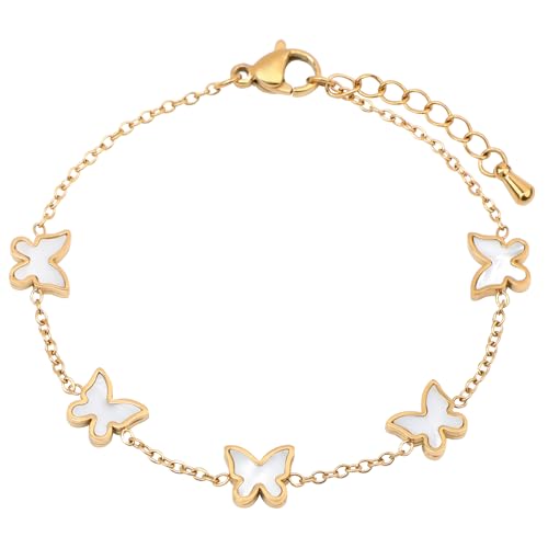 Image of 18K Gold Plated Stainless Steel Dainty Charms Colorful Crystal Birthstone Bracelet Minimalist Cute Jewelry for Women