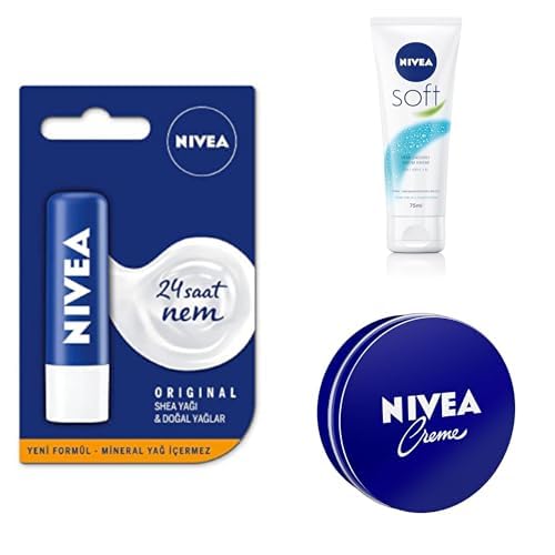 NIVEA Original Care Dudak Bakım Kremi (4,8 gr) + Soft Krem 75 ml + Creme 75 ml