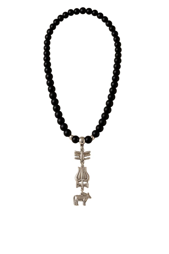 Mahadev Trishul & Nandi Pendant Necklace for Men – Silver Finish Shiv Pendant with Black Beads Mala | Spiritual Devotional Fashion Jewellery for Daily Use & Gifting-image-28