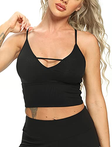 Image of SEASUM Women's Longline Sport Bra Seamless Yoga Crop Top Medium-Low Support Workout Bra