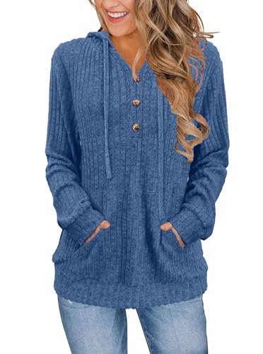 Womens Sweaters Hoodies for Women Long Sleeve Shirts Business Casual Fall Outfits Ladies Tops Blue
