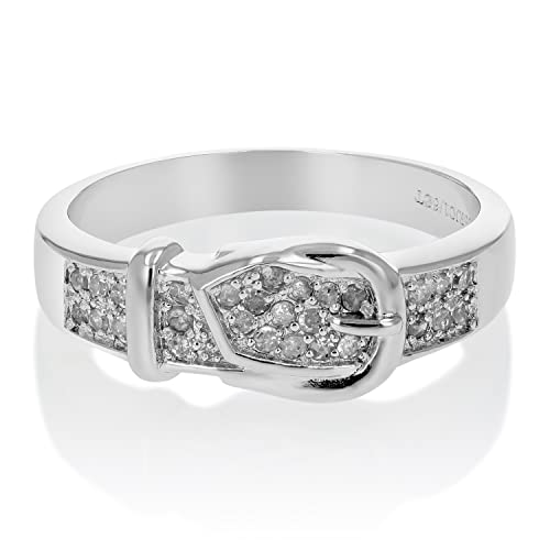 1/6 cttw Diamond Buckle Ring in .925 Sterling Silver with Rhodium Plating Round4