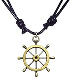 Bijoux de Ja Antique Bronze Nautical Navy Sailor Ship Wheel Charm Adjustable Black Cord Necklace
