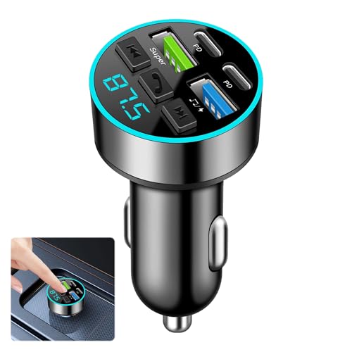 Car Bluetooth Transmitter Bluetooth Car Adapter FM Bluetooth Transmitter Adapter Fast Charging Hands-Free Calling with Dual USB & Type-C
