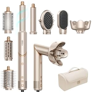 UKLISS Hairstyler Airstyler 8 in 1 Set, Pro High Speed Ionen Haartrockner, Föhnbürste mit Auto-Airflow, Lockenstab, Glätteisen, Volumenbürste & Anti-Frizz - Schnelltrocknend für Alle Haartypen