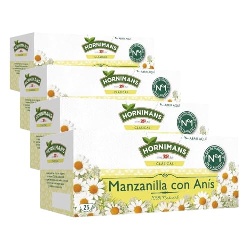 Hornimans Manzanilla con Anís Infusión con Ingredientes 100% Naturales | 25 bolsitas | Sin Teína (Paquete de 4)