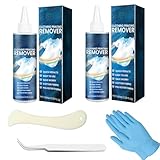2 Flaschen Flockentferner Cleane, Schnell Mild Und Geeignet Von Fehldrucken Auf Textilien Hat Auch Eine Silberne Gebogene Pinzette Und Einen Gebogenen Schaber und Handschuhe