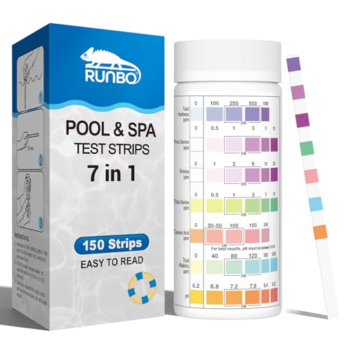 Tiras reactivas 7 en 1 para piscinas de spa, 150 unidades, para medir con precisión bromo, alcalinidad total, cloro libre, dureza total, ácido cianúrico, cloro total y pH