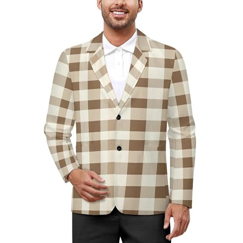 Traditional Plaid Mens Blazer Lightweight Sport Coat Two Button Suit Jackets