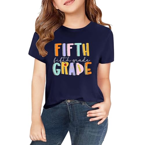 First Day of Fifth Grade Kids Back to School T-Shirt Girls Boys Short Sleeve Outfits for Kindergarten Preschool