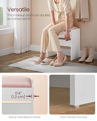 Image of VASAGLE KAILYN Collection - Velvet Vanity Stool, Upholstered Makeup Stool, Modern Footrest with Anti-Slip Pads, for Makeup Room, Bedroom, Entryway, Matte White and Jelly Pink URDS001W01S