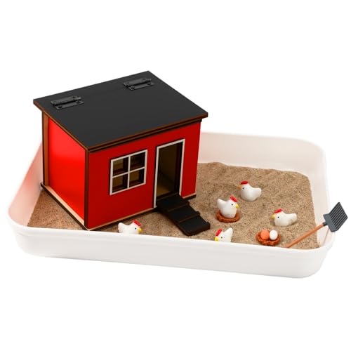 CypherX - CypherX Chicken Zen Garden Sand Tray Therapy Kit with Miniature Chicken Coop, Hen Figurines Mini Zen Garden Kit Gift Office Desk Decor Fidget Stress Relief - -23%