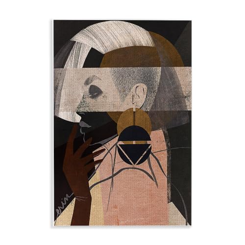 Layered Collage Woman Portrait, 13 x 19 Inch Mounted Print on Wall Plaque