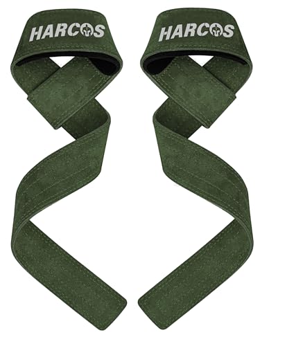 Image of Premium 100 % Genuine Leather Weightlifting Gym Straps with 5mm Neoprene Padded Wrist Support Heavy Duty Double Stitched, Deadlifting, Powerlifting Gym Accessories for Men and Women with 54 CM Hand Bar Grip Extra-long length (Green)