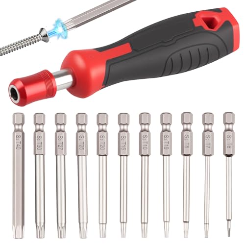 Image of 12 Pcs Torx Head Screwdriver Bit Set, T6-T40 Tamper-Proof Security Torx Bit Set 75mm Magnetic Star Screwdriver Sets, S2 Steel 1/4 Inch Hex Shank Drill Bits for Power Impact Driver & Manual Tools
