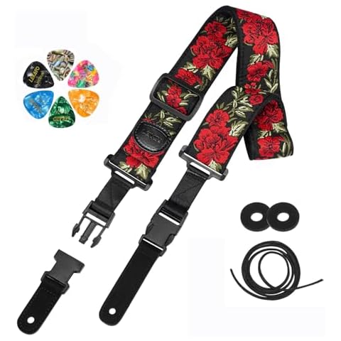 LEKATO Flower Embroidered Quick Release Guitar Strap Cover