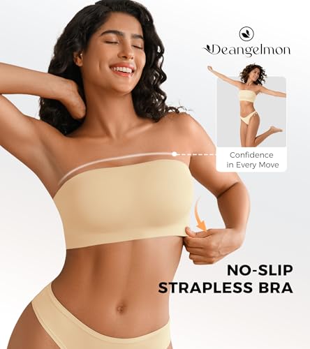 Image of DEANGELMON Strapless Bras for Women Non-Slip Silicone Bandeau Seamless Tube Top Bralette Comfy Non Padded Stretchy Stylish