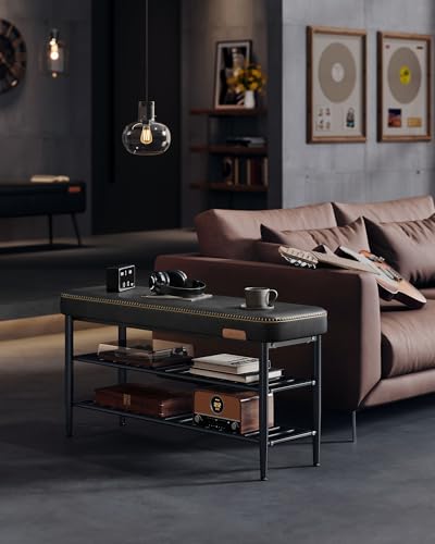 Image of VASAGLE Shoe Bench, Synthetic Leather with Stitching, Loads 300 lb | Shoe Rack Bench Entryway, Transitional, 39.4 x 11.8 x 19.7 Inches, Ink Black, EKHO Collection ULSB113B01