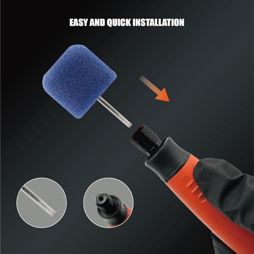 Image of SPTA Blue Medium Cut Mini Cylinder Polishing Pad Sets with 1 /8 inch Shank,5Pcs Orange Flexible Shaft Cylinder Detailing Polishing Pad Set for Small Area for Flexible Shaft & Drill Attachment-PT193-5
