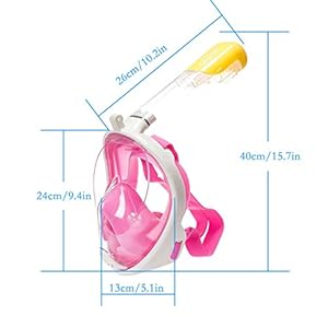 Schnorchelmasken 41UZhAV9VGL. SS300 Anti-Beschlag: Separates Atemkammer-Design verhindert effektiv das Beschlagen der Maske durch ein duales Luftstromsystem: Genießen Sie kristallklare Sicht.
180 ° Panorama: Die Schnorchelmaske bietet Ihnen ein bruchsicheres Sicherheitsfenster mit 180 ° breiter Sicht und bietet Ihnen eine vollständige Sicht unter dem Meer.
Einfaches Atmen: Beim Schnorcheln mit einer Vollmaske entfällt das unbequeme Beißen auf den Schnorchel und Sie können natürlich durch den Mund atmen.