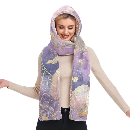 Bonnet d'hiver chaud à capuche écharpe intégrée et poche femme pour activités extérieures