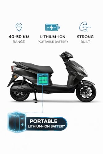 Image of EOX E3 Low Speed Electric Scooter Non RTO with 40-50Km Range, Black Portable Lithium Battery & Charger