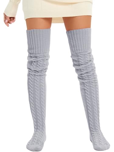 Image of Women's Thigh High Knitted Winter Boot Socks Vintage Extra Long Leg Warmer Over Knee High Stockings