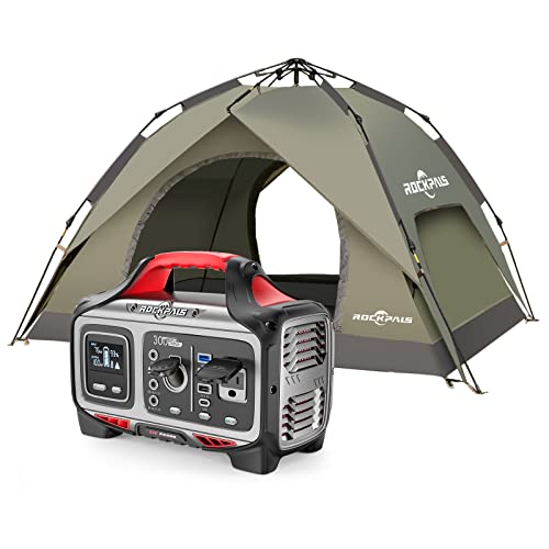ROCKPALS 300W Portable Power Station with Pop Up Tent, 280wh (78000mAh) Solar Generator with Family Camping Tents, Solar Power Portable Generator Camping Accessories