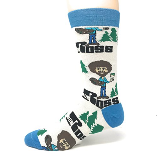 ooohyeah Men's Bob Ross Novelty Crew Cotton Socks, Funny Crazy Casual Dress Socks, Szie 8-13