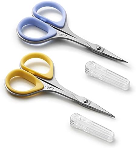 Beaditive Sewing and Embroidery Scissors Set (2 Pc.) Curved and Straight, Sharp, Stainless-Steel Design | Precision Tips, Ergonomic Rubber Handle Grip | Small, Compact DIY Use (Extra Sharp)