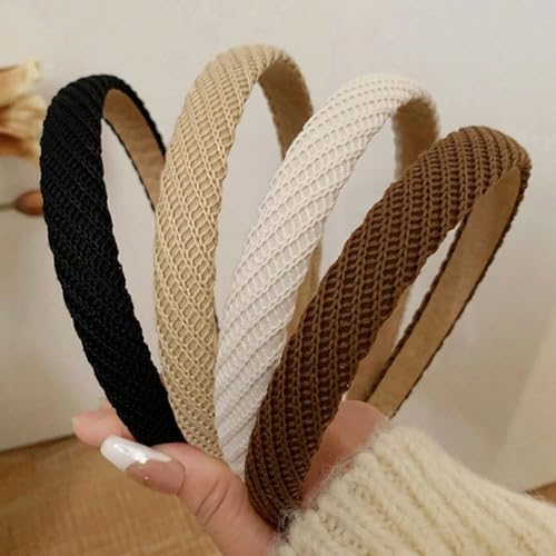 AIBFRID Headbands for Women Thin Knitted Hairbands Fashion Non Slip Headband for Women's Hair Cute Solid Colors Hair Accessories 4 PCS