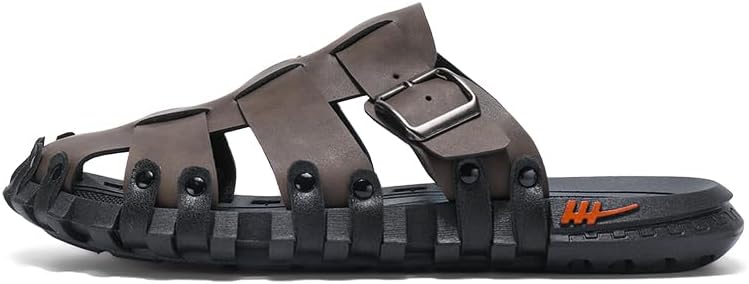 Mens Leather Beach Slides Sandals For Men Closed Toe Hiking Outdoor Athletic Casual Walking Sandals Water Shoes Summer Fisherman