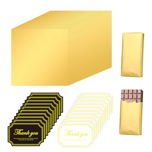 YANINEE 100 Stück Schokoladen Verpackung, 10x10 cm Goldfolie, Alufolie Gold